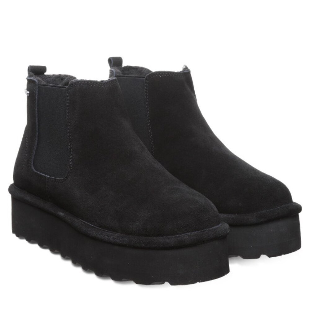 Bearpaw Retro Drew Black Suede Platform Ankle Bootie. Sz: 10